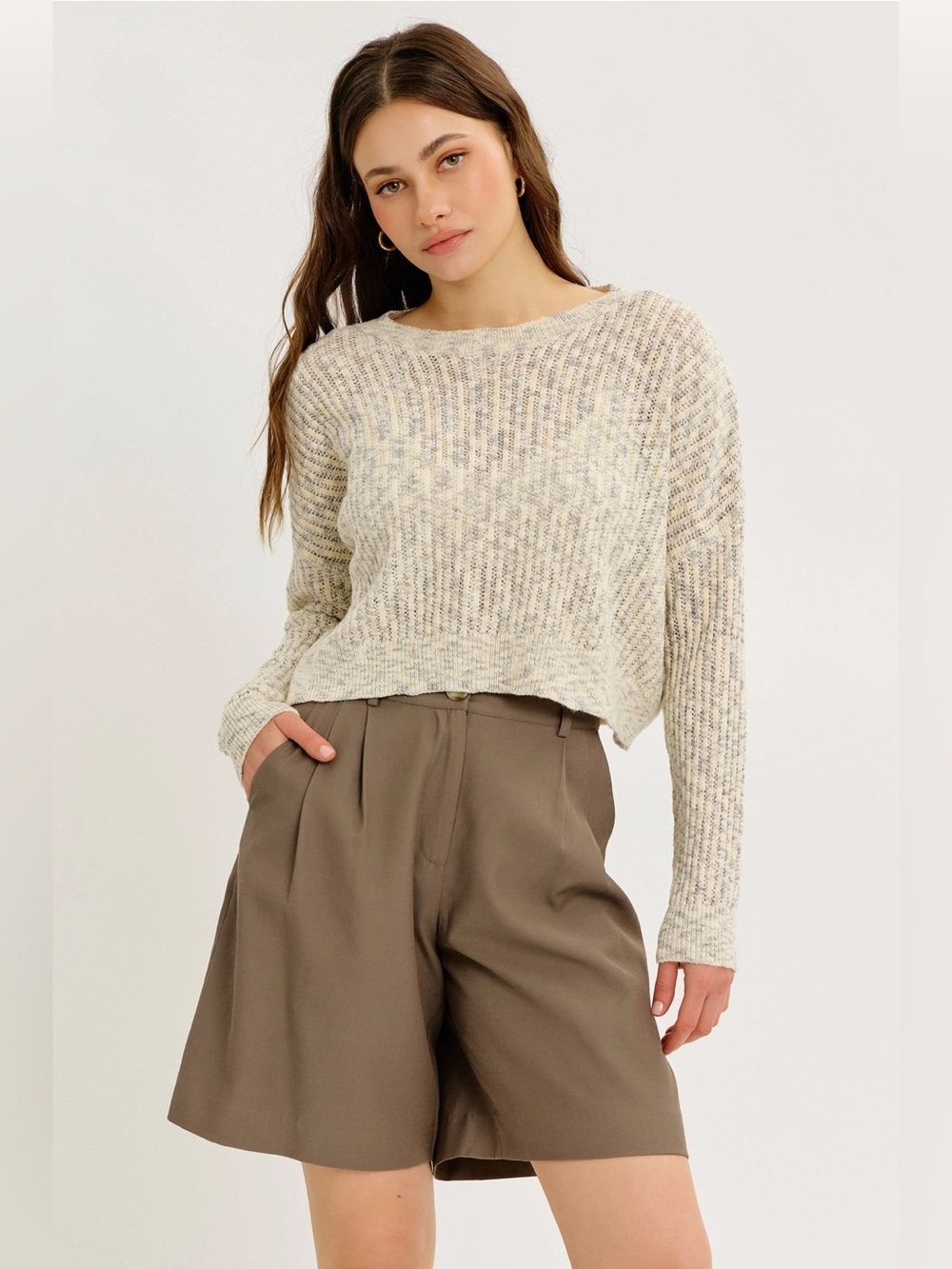 NWT Cropped Ribbed Knit Sweater - Grey